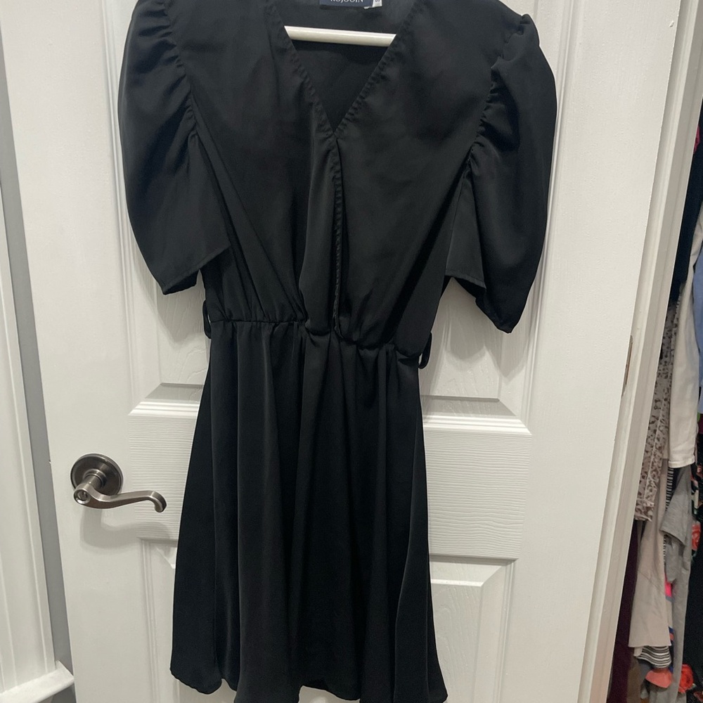 Black Puff Sleeve A-Line Mini Dress